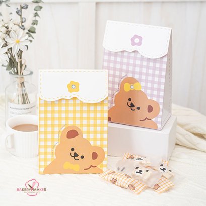 กล่องน้องหมี สก็อต แพค 10ใบ คละสี เหลือง,ม่วง